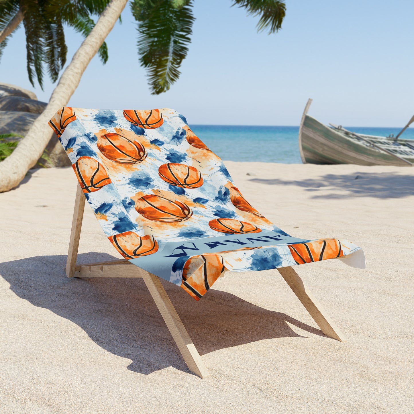 Watercolor Basketball Beach Towel