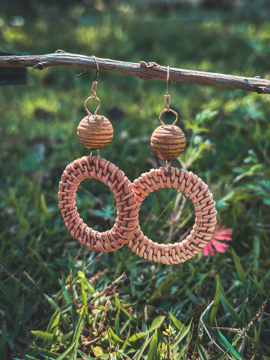 Round Woven Wicker Dangle Earrings